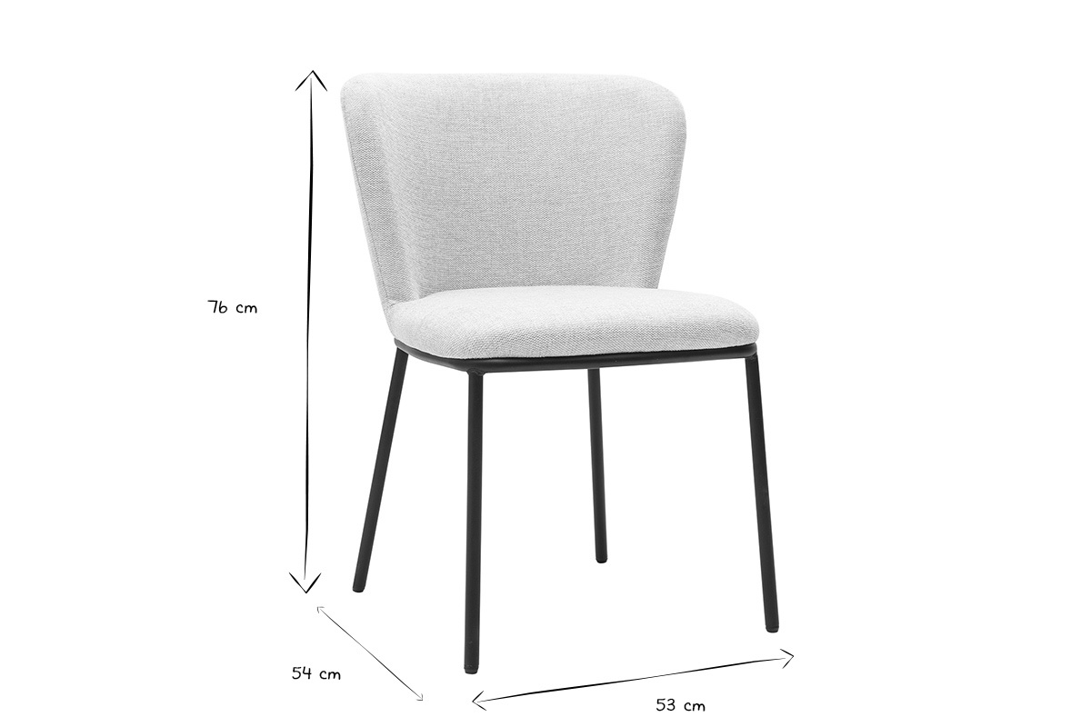 Dimensiones de las sillas LISOR en negro y blanco, 76 cm de altura, 54 cm de profundidad, 53 cm de anchura.