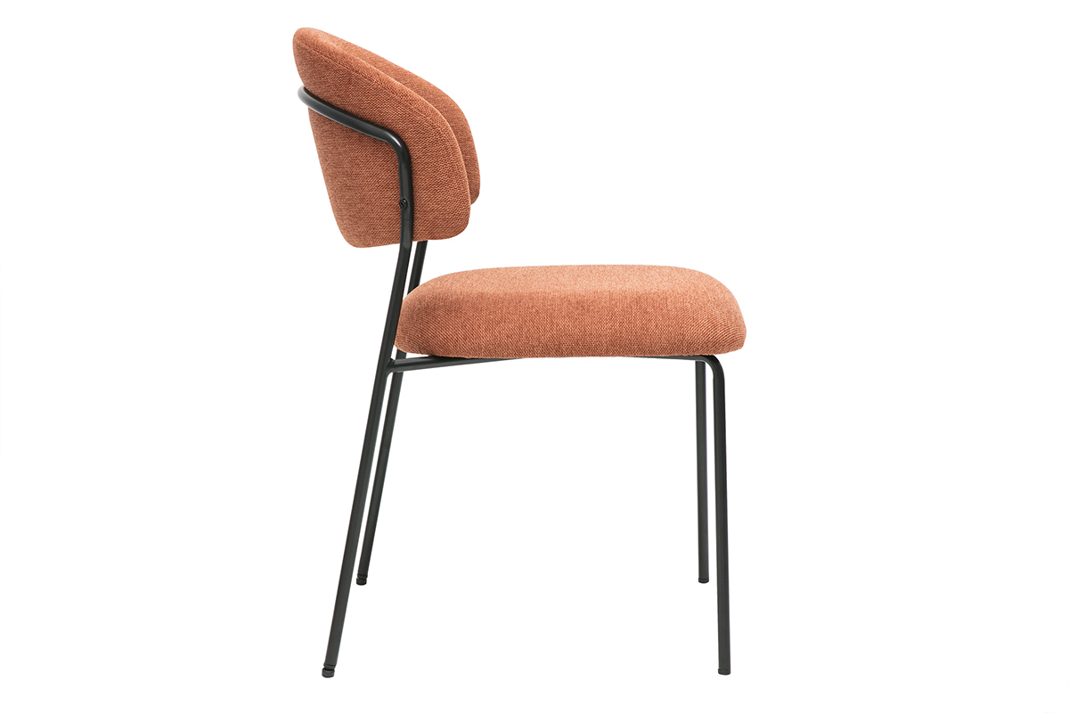 Sillas de tejido efecto terciopelo texturizado tierra quemada y metal negro (lote de 2) BENTA