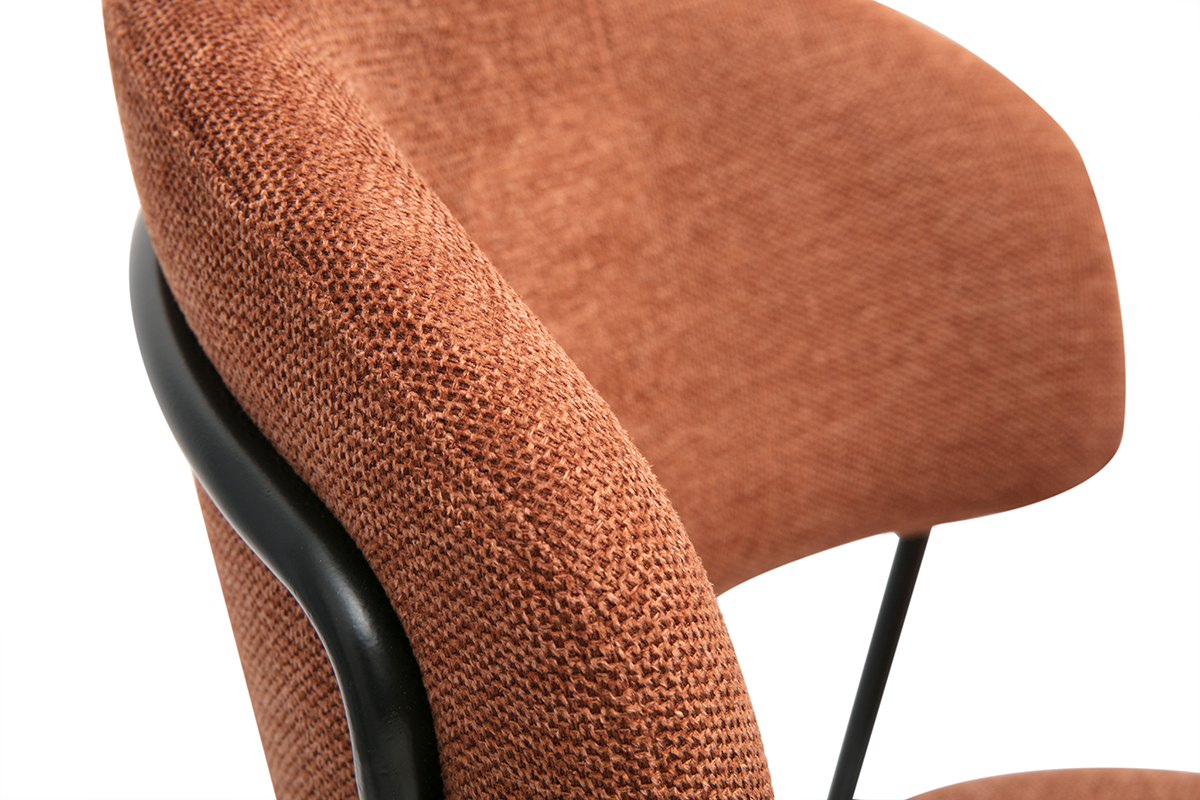 Sillas de tejido efecto terciopelo texturizado tierra quemada y metal negro (lote de 2) BENTA