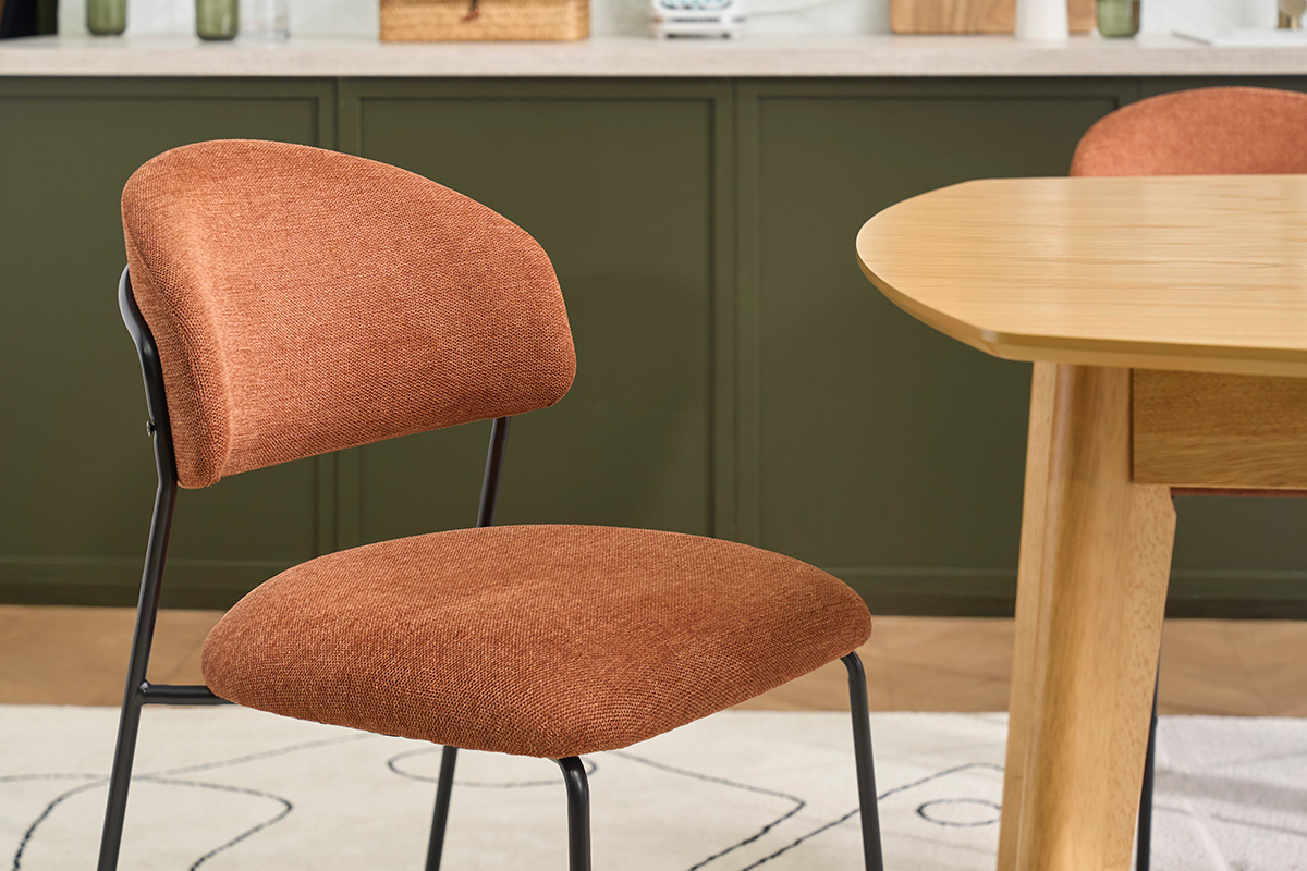 Sillas de tejido efecto terciopelo texturizado tierra quemada y metal negro (lote de 2) BENTA