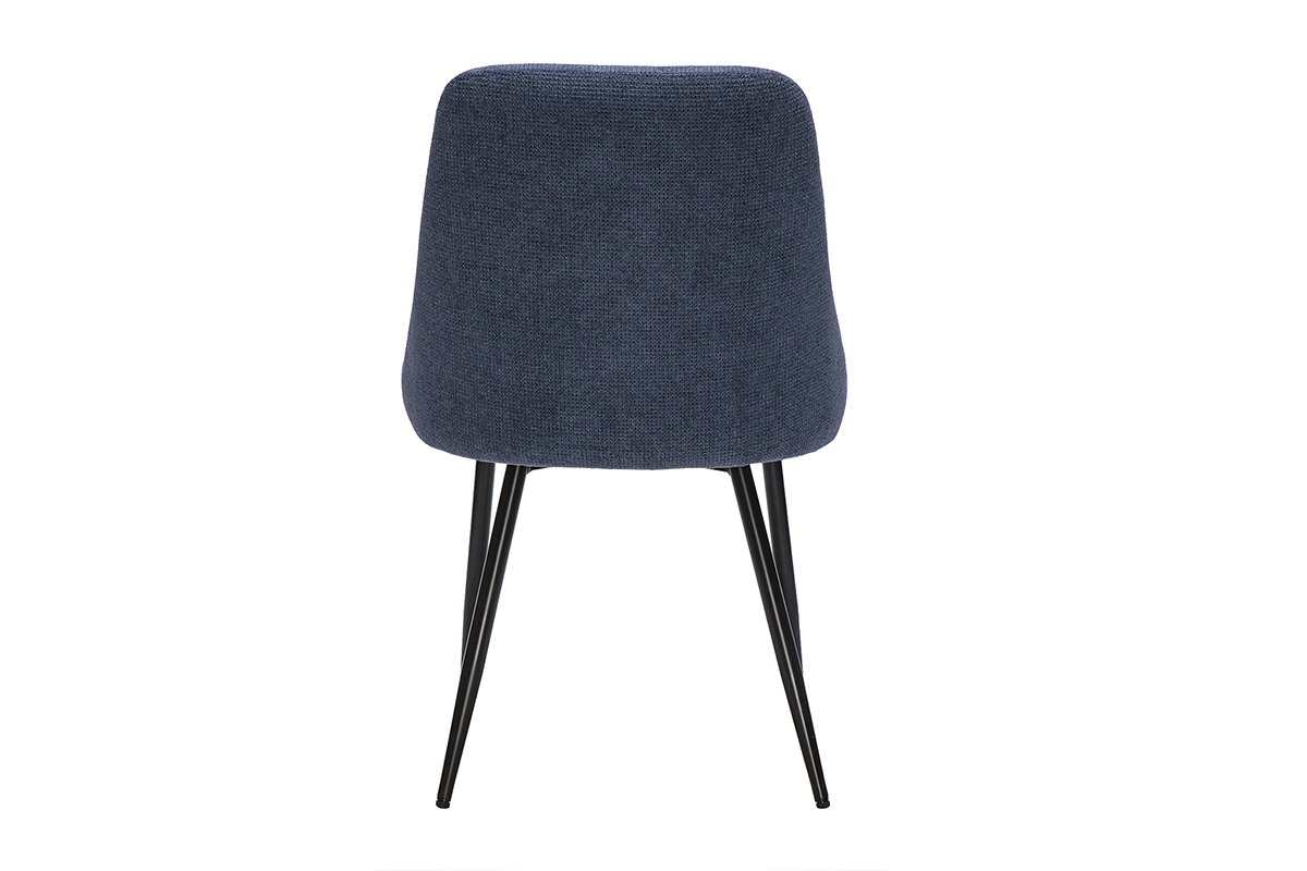 Silla HASTA en tejido de chenilla azul oscuro vista desde atr�s con patas de metal negro.