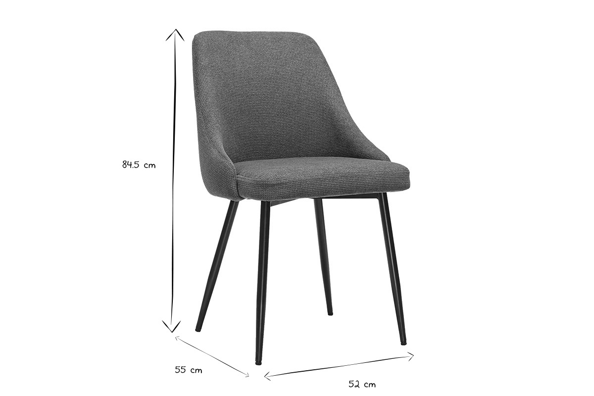 Dimensiones de la silla HASTA: altura 84,5 cm, anchura 55 cm, profundidad 52 cm en negro y blanco.