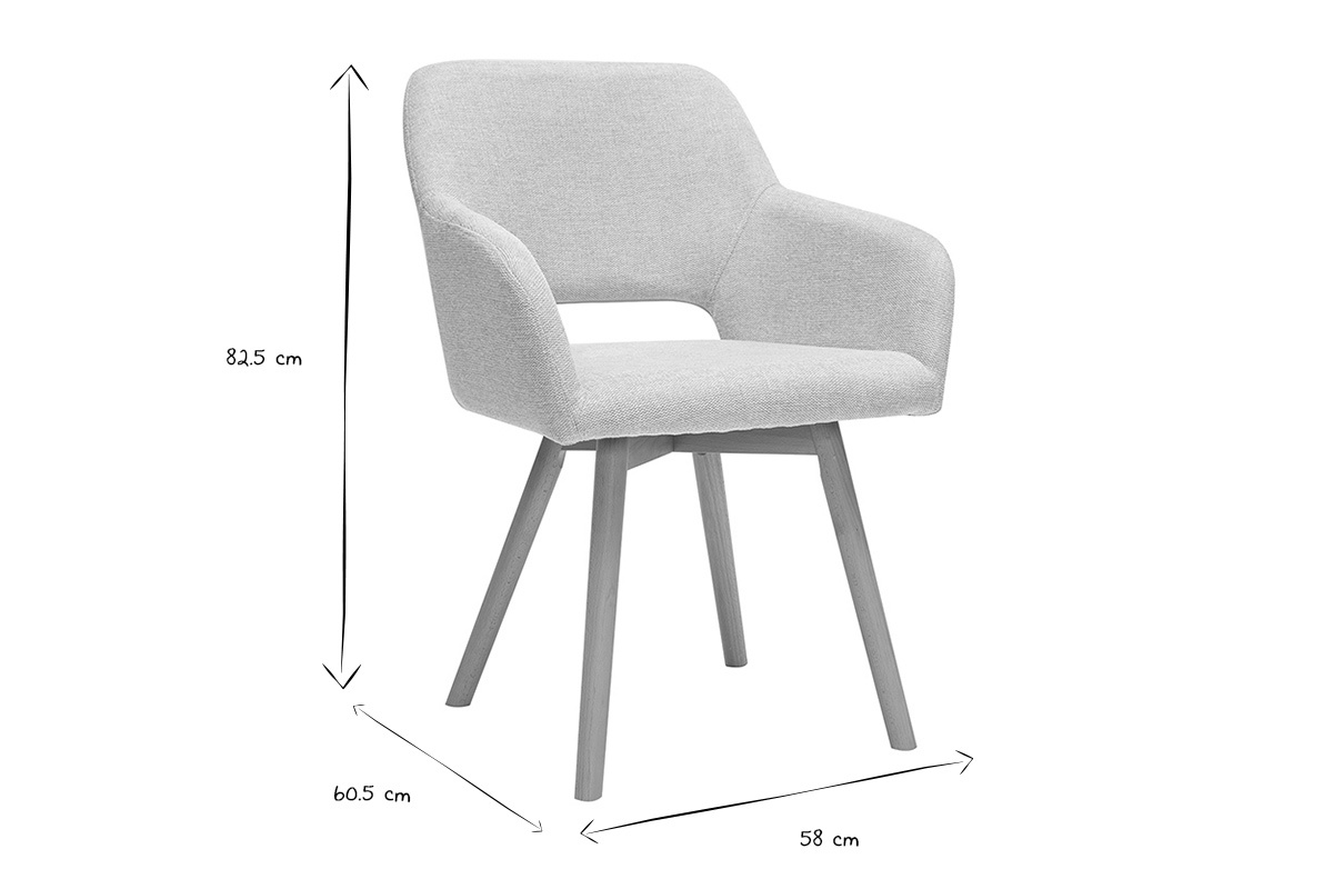 Dimensiones de la silla LAURETTE en blanco y negro: L58 x P60.5 x H82.5 cm