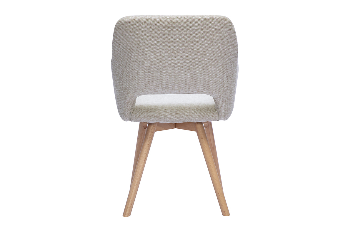 Silla de tela con efecto terciopelo texturizado beige, vista trasera con patas de madera clara.