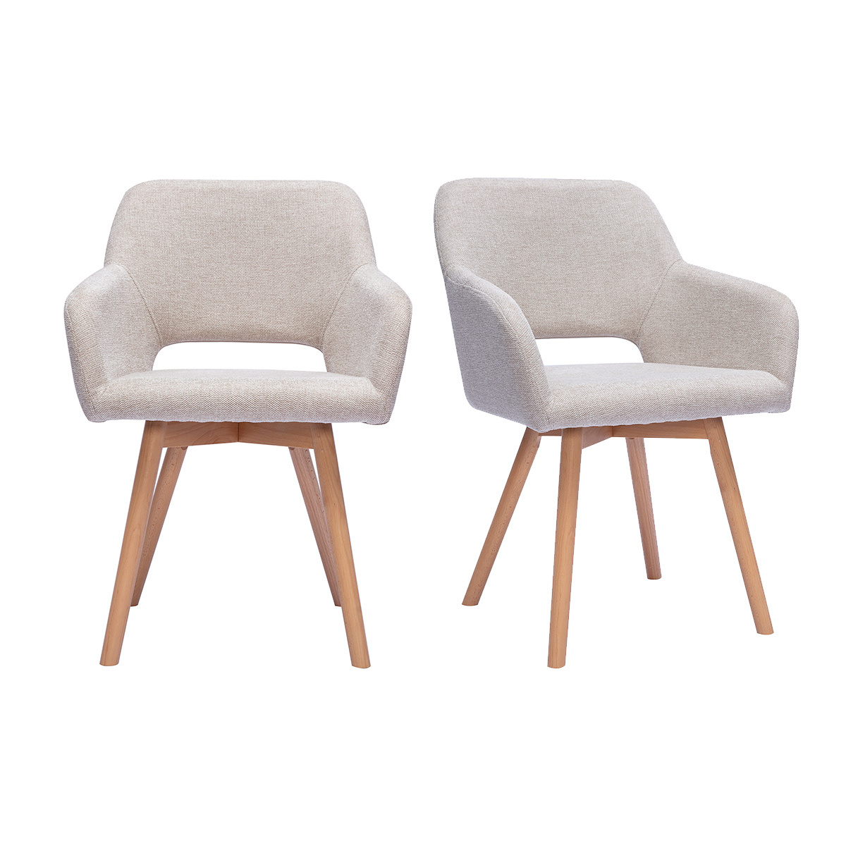 Sillas de tela con efecto terciopelo texturizado beige y madera clara (juego de 2) LAURETTE
