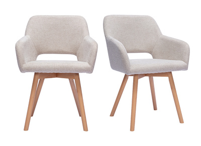 Sillas de tela con efecto terciopelo texturizado beige y madera clara (juego de 2) LAURETTE