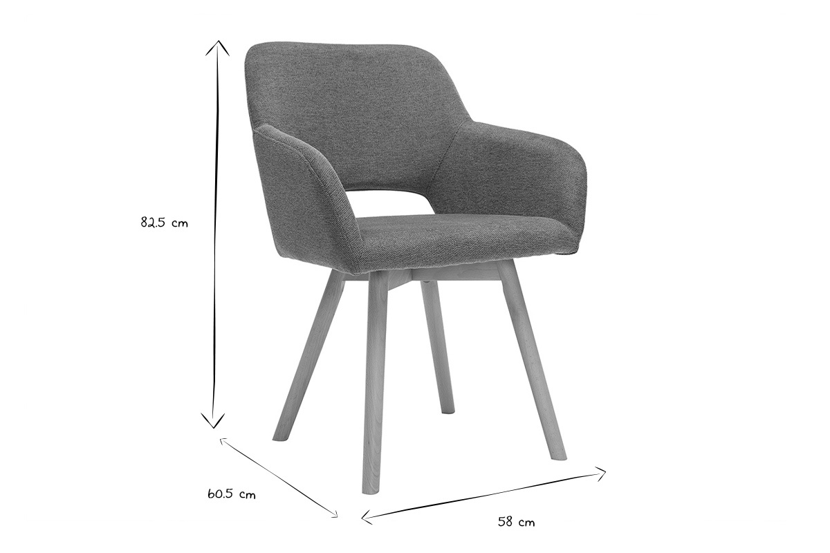 Dimensiones de la silla LAURETTE en negro y blanco: An58 x Pr60.5 x Al82.5 cm