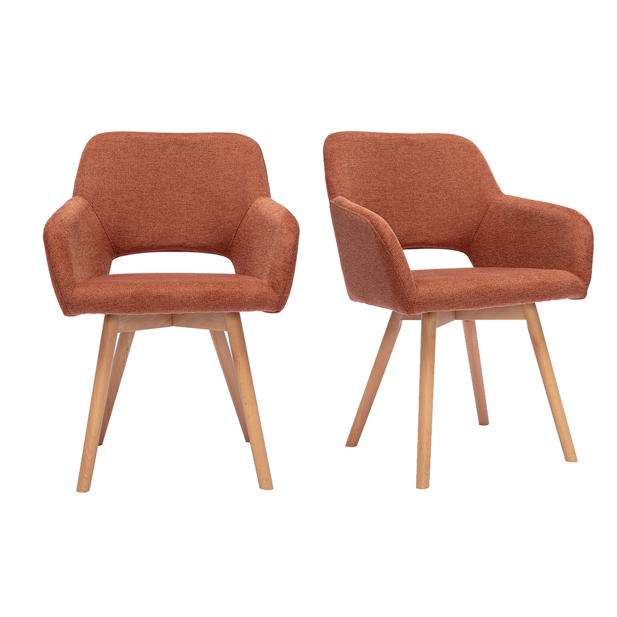 Sillas de tela con efecto terciopelo texturizado color tierra quemada y madera clara (juego de 2) LAURETTE