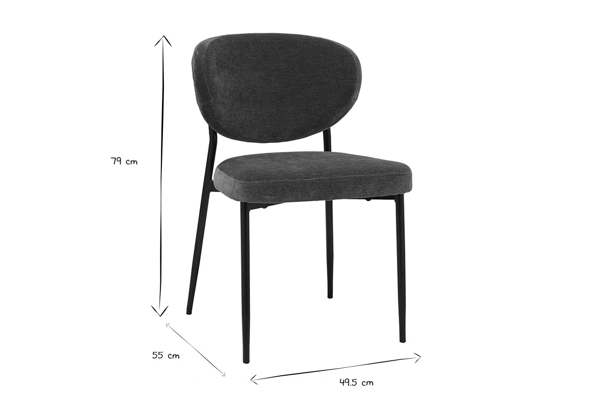 Sillas BREKA de tela con efecto terciopelo con dimensiones L49,5 x P55 x H79 cm en negro y blanco.