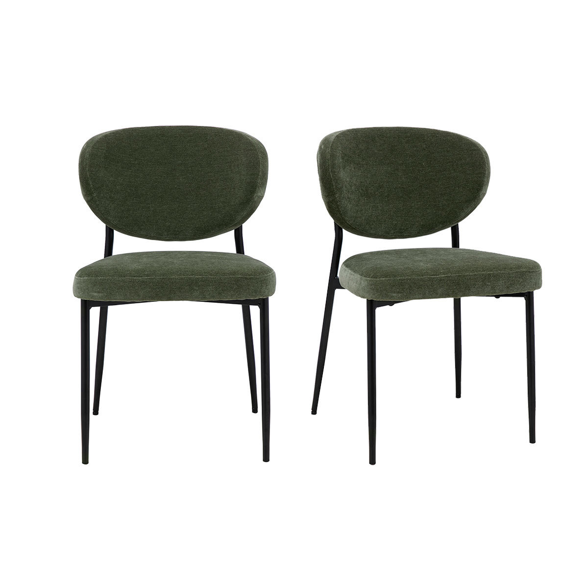 Sillas de tela con efecto terciopelo verde caqui y metal (lote de 2) BREKA