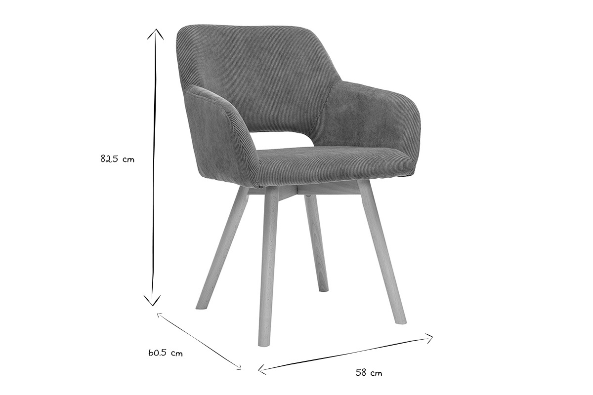 Dimensiones de la silla LAURETTE en blanco y negro: An58 x Pr60.5 x Al82.5 cm