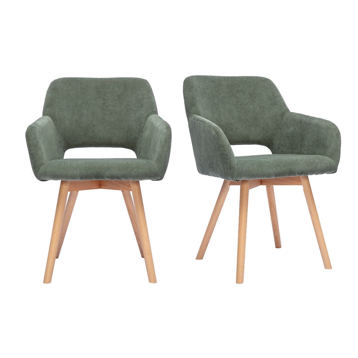 Sillas de tela de pana verde caqui y madera clara (juego de 2) LAURETTE