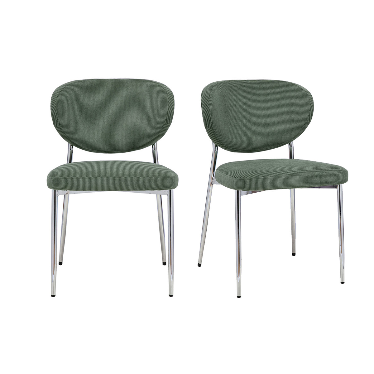 Sillas de tela de pana verde caqui y metal cromado (juego de 2) BREKA
