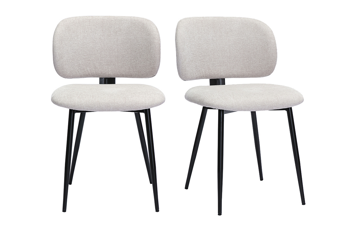 Sillas de tela de terciopelo texturizado beige y metal negro (juego de 2) ATRIUM