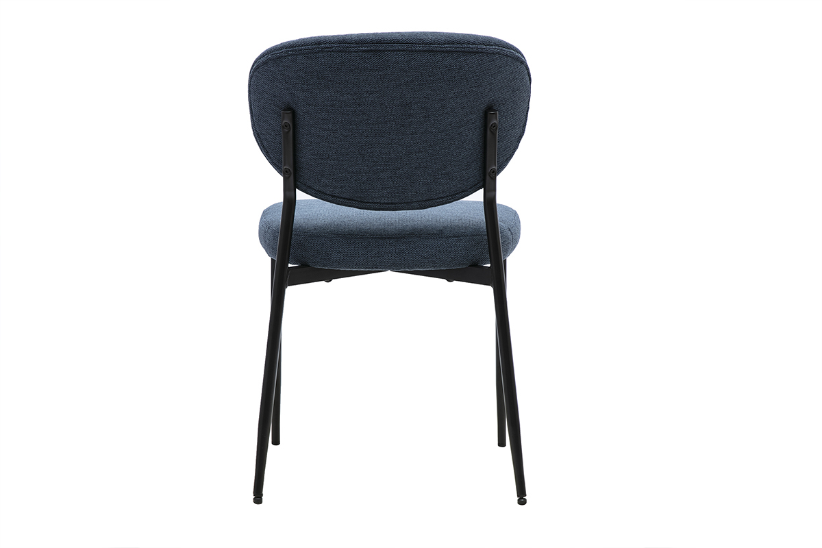 Sillas BREKA en tejido azul oscuro, vista trasera con estructura de metal negro.