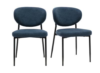 Sillas de tela efecto terciopelo texturizado azul oscuro y metal negro (lote de 2) BREKA