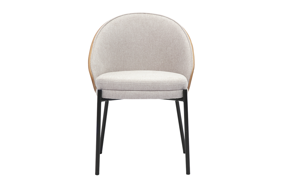 Silla de tela efecto terciopelo beige, vista frontal.