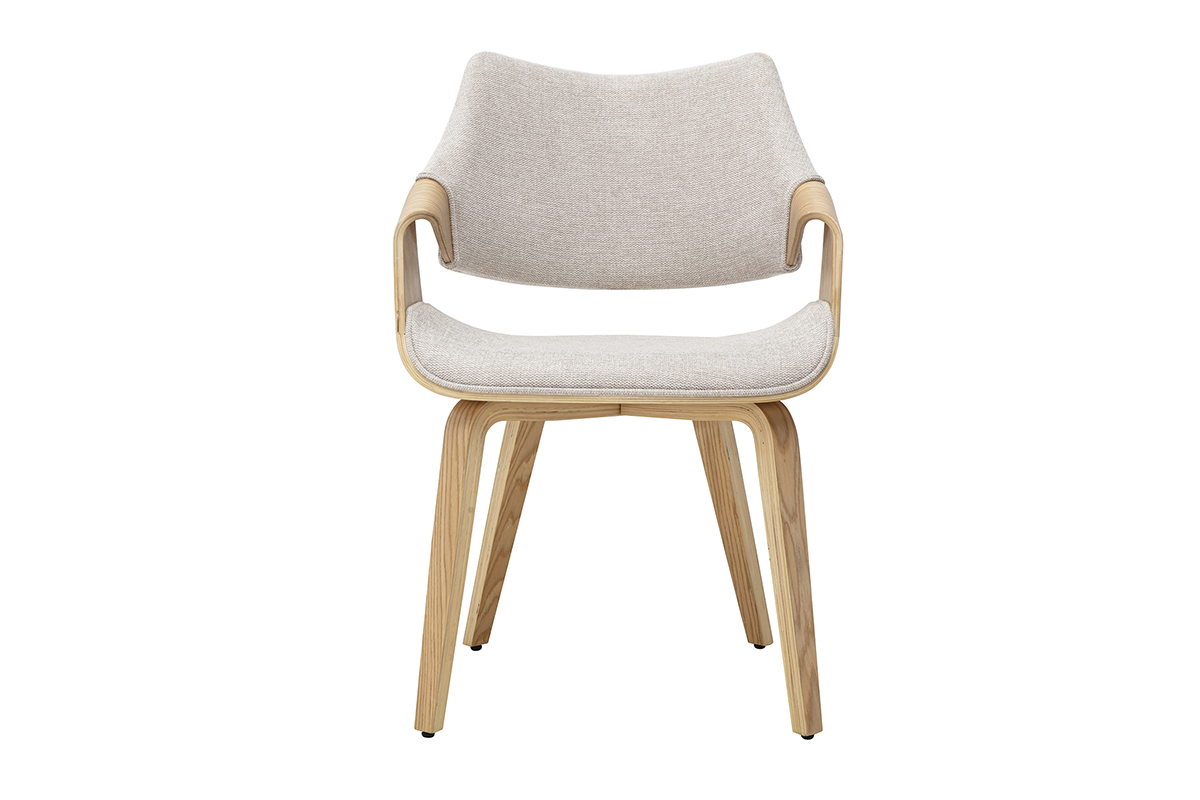 Silla SEVAN beige en tejido con efecto terciopelo texturizado y reposabrazos, vista frontal
