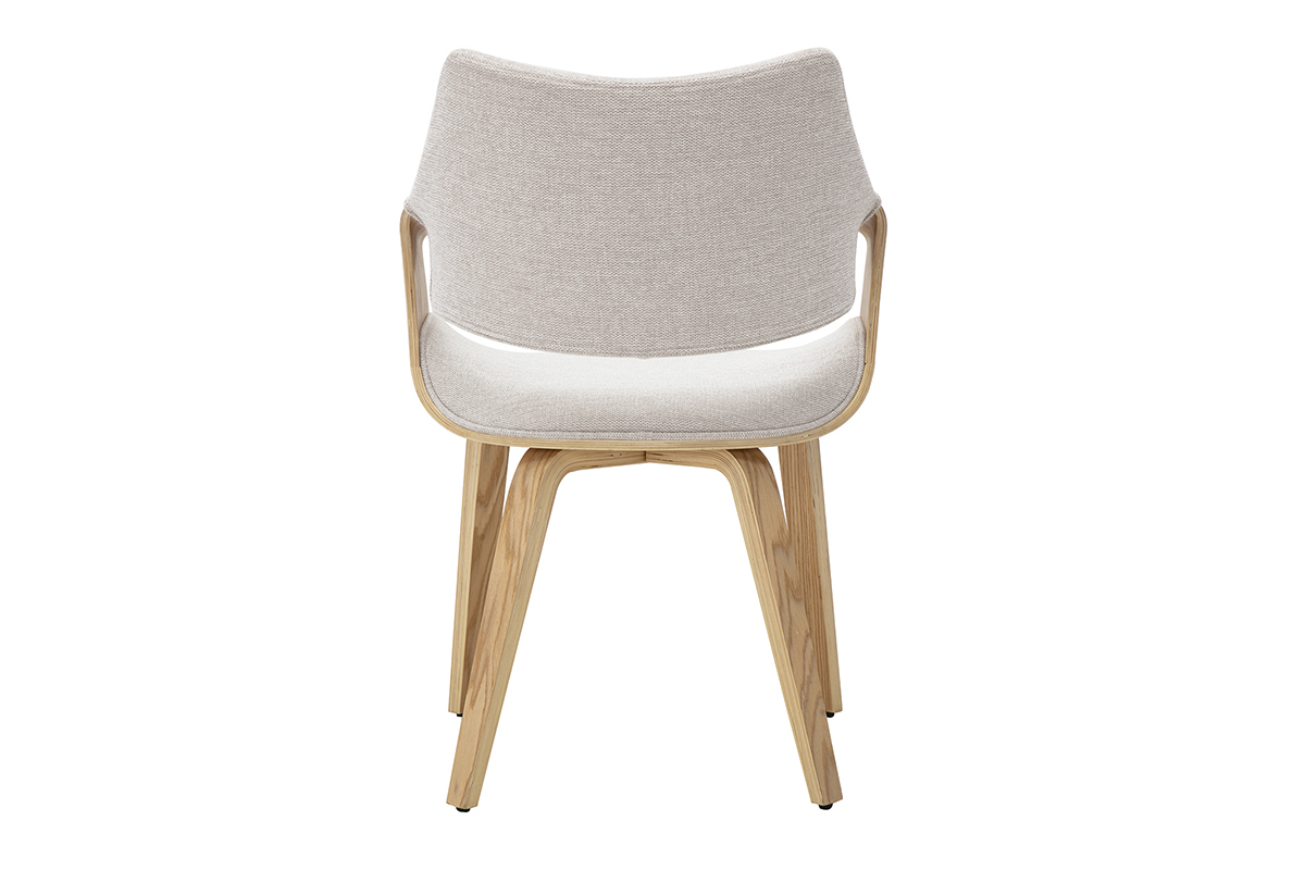 Silla SEVAN de tela beige vista trasera con patas de madera clara