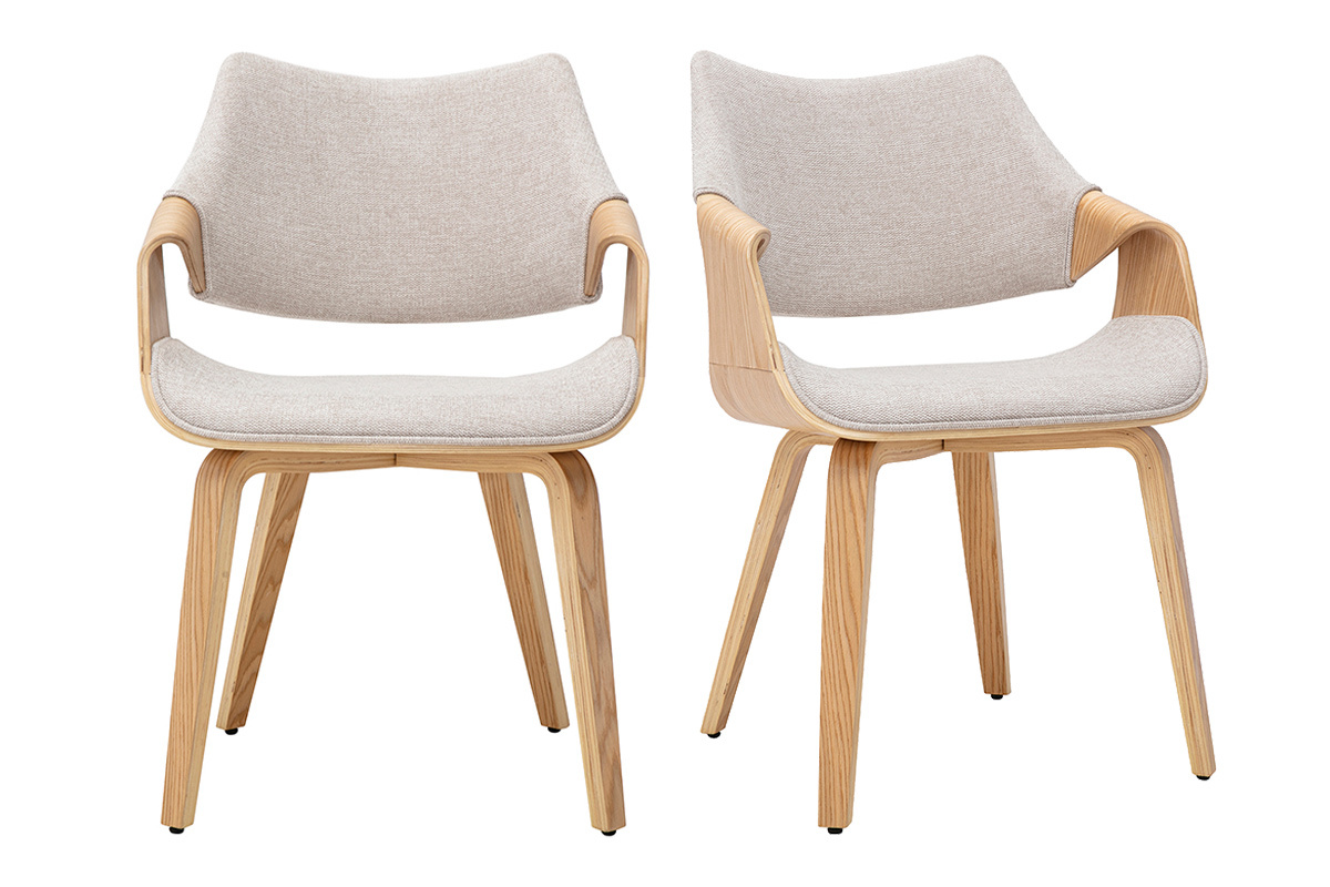 Sillas de tela efecto terciopelo texturizado beige y madera clara (lote de 2) SEVAN