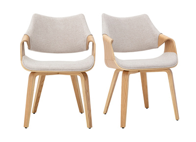 Sillas de tela efecto terciopelo texturizado beige y madera clara (lote de 2) SEVAN