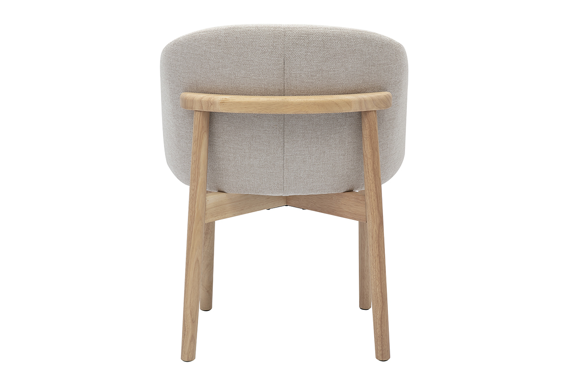 Silla de tejido con efecto terciopelo texturizado beige vista desde atr�s con patas de madera clara.