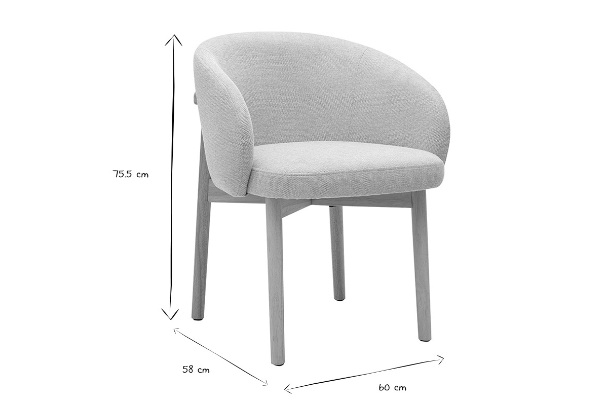 Dimensiones de las sillas TORVI en negro y blanco: altura 75,5 cm, ancho 60 cm, profundidad 58 cm.