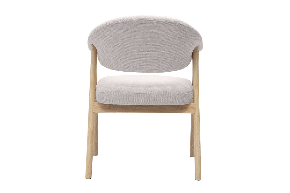 Silla de tela con efecto terciopelo texturizado color beige vista trasera con patas de madera clara