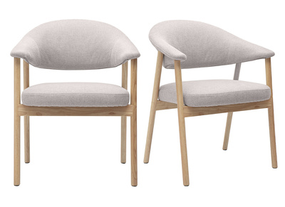 Sillas de tela efecto terciopelo texturizado beige y madera clara (paquete de 2) GIULIA