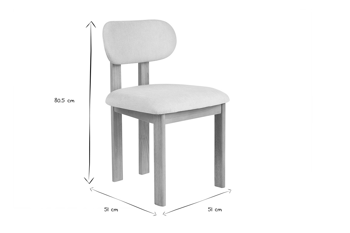 Dimensiones de la silla NORMI en blanco y negro: altura 80,5 cm, anchura 51 cm, profundidad 51 cm.