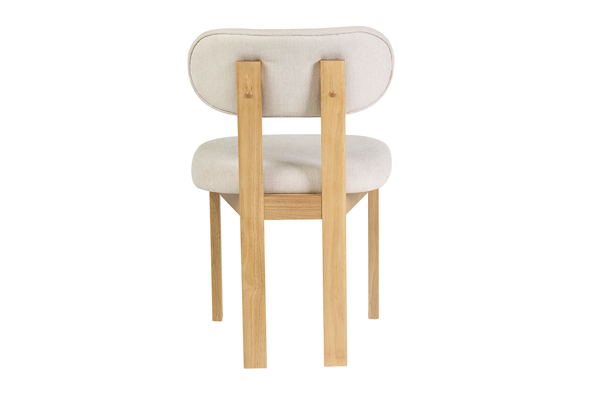 Silla NORMI beige en tejido con efecto terciopelo, vista trasera con estructura de madera clara de fresno.