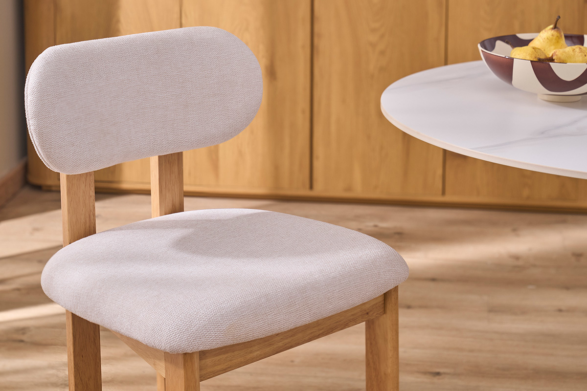 Sillas de tela efecto terciopelo texturizado beige y madera clara de fresno (lote de 2) NORMI