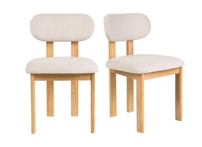 Sillas de tela efecto terciopelo texturizado beige y madera clara de fresno (lote de 2) NORMI