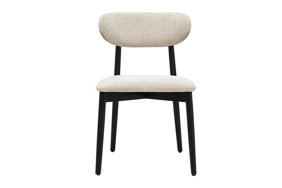 Silla SIAME en tela beige y madera negra, vista frontal, dise�o elegante y compacto.
