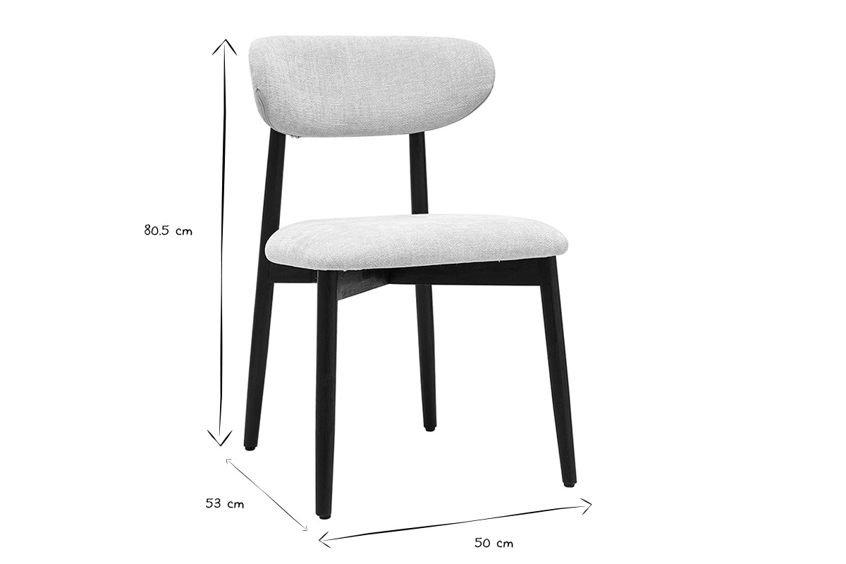 Dimensiones de las sillas SIAME en blanco y negro: H80,5 cm, L50 cm, P53 cm.
