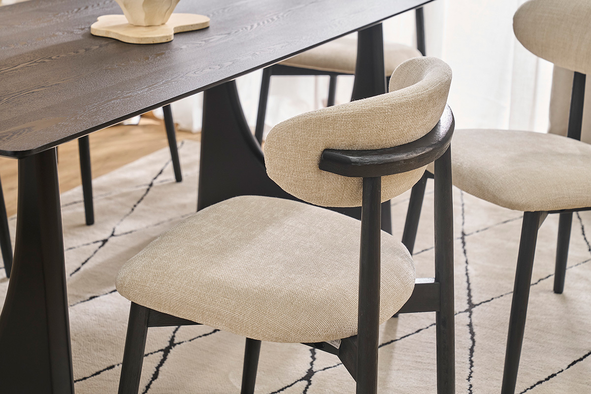 Sillas de tela efecto terciopelo texturizado beige y madera negra (juego de 2) SIAME
