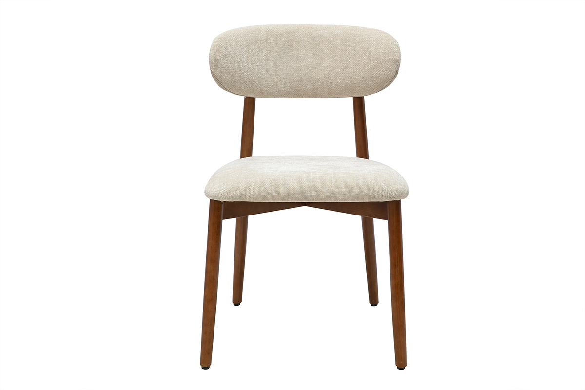 Silla de dise�o SIAME en tejido beige y madera oscura, vista frontal