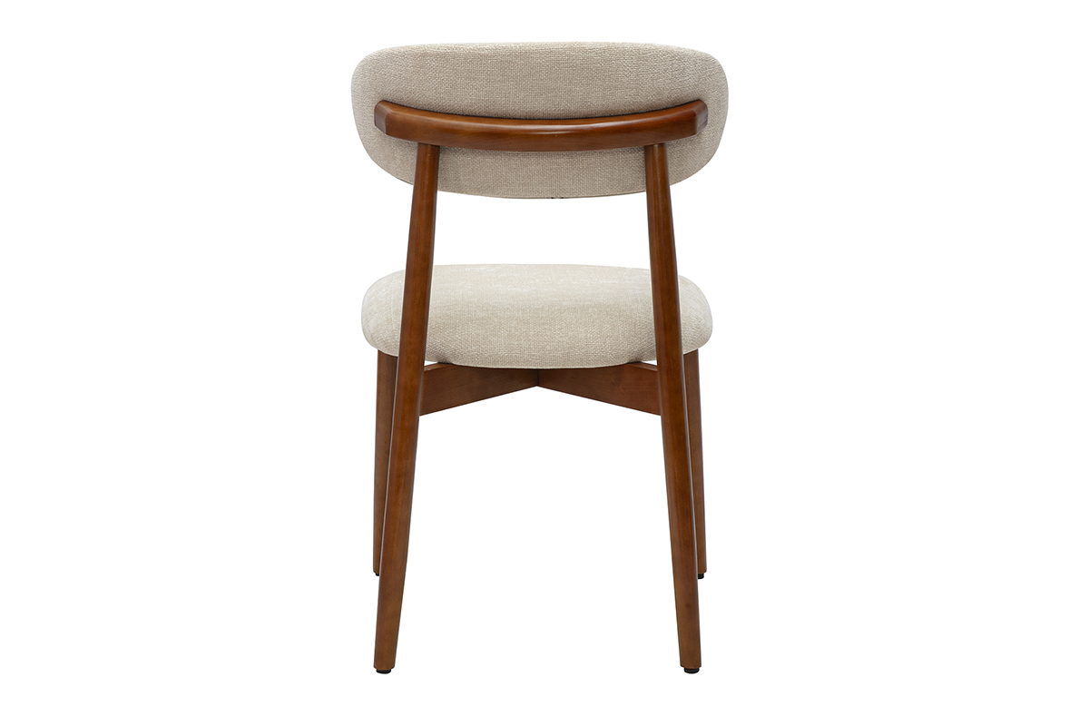 Silla SIAME beige en tejido con efecto terciopelo, vista trasera, con estructura de madera oscura.