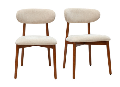 Sillas de tela efecto terciopelo texturizado beige y madera oscura nogal (lote de 2) SIAME
