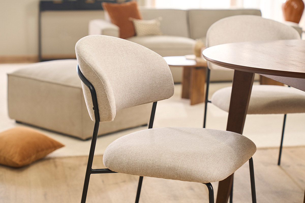 Sillas de tela efecto terciopelo texturizado beige y metal negro (juego de 2) BENTA