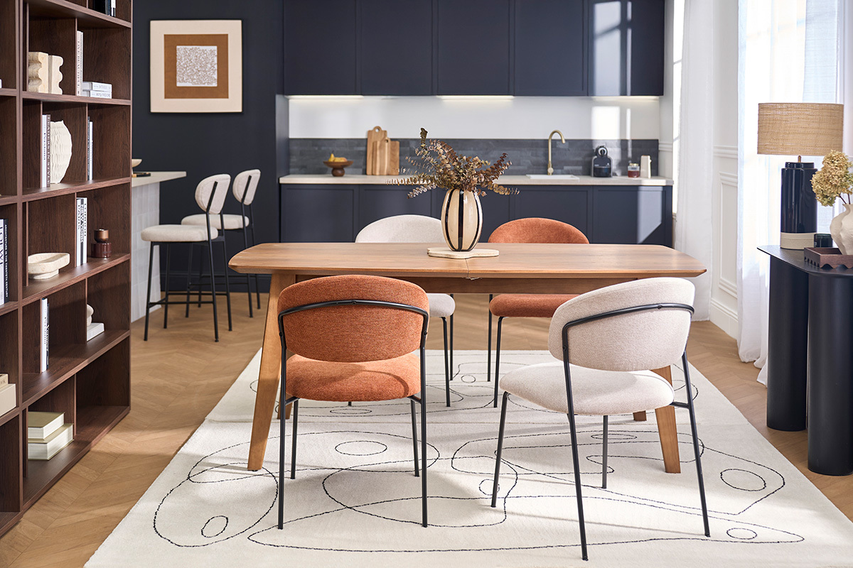 Sillas de tela efecto terciopelo texturizado beige y metal negro (juego de 2) BENTA