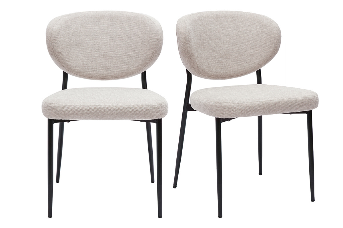 Sillas de tela efecto terciopelo texturizado beige y metal negro (juego de 2) BREKA