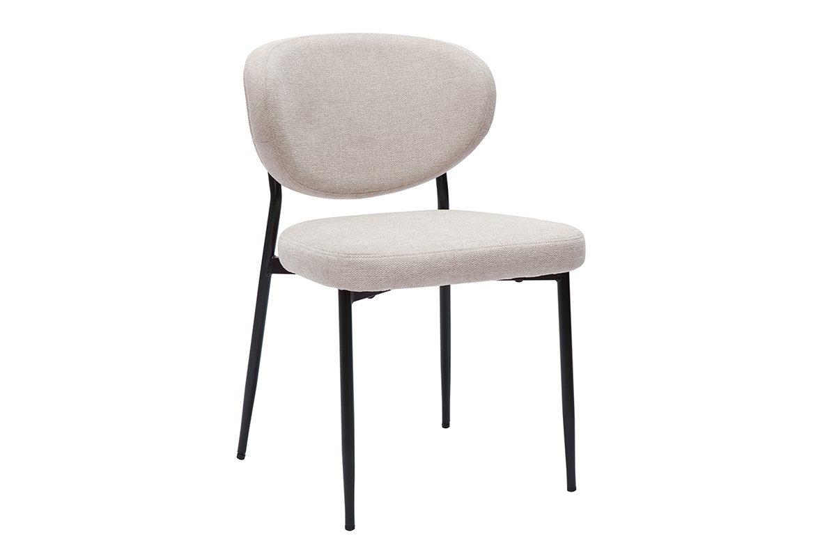 Sillas de tela efecto terciopelo texturizado beige y metal negro (juego de 2) BREKA