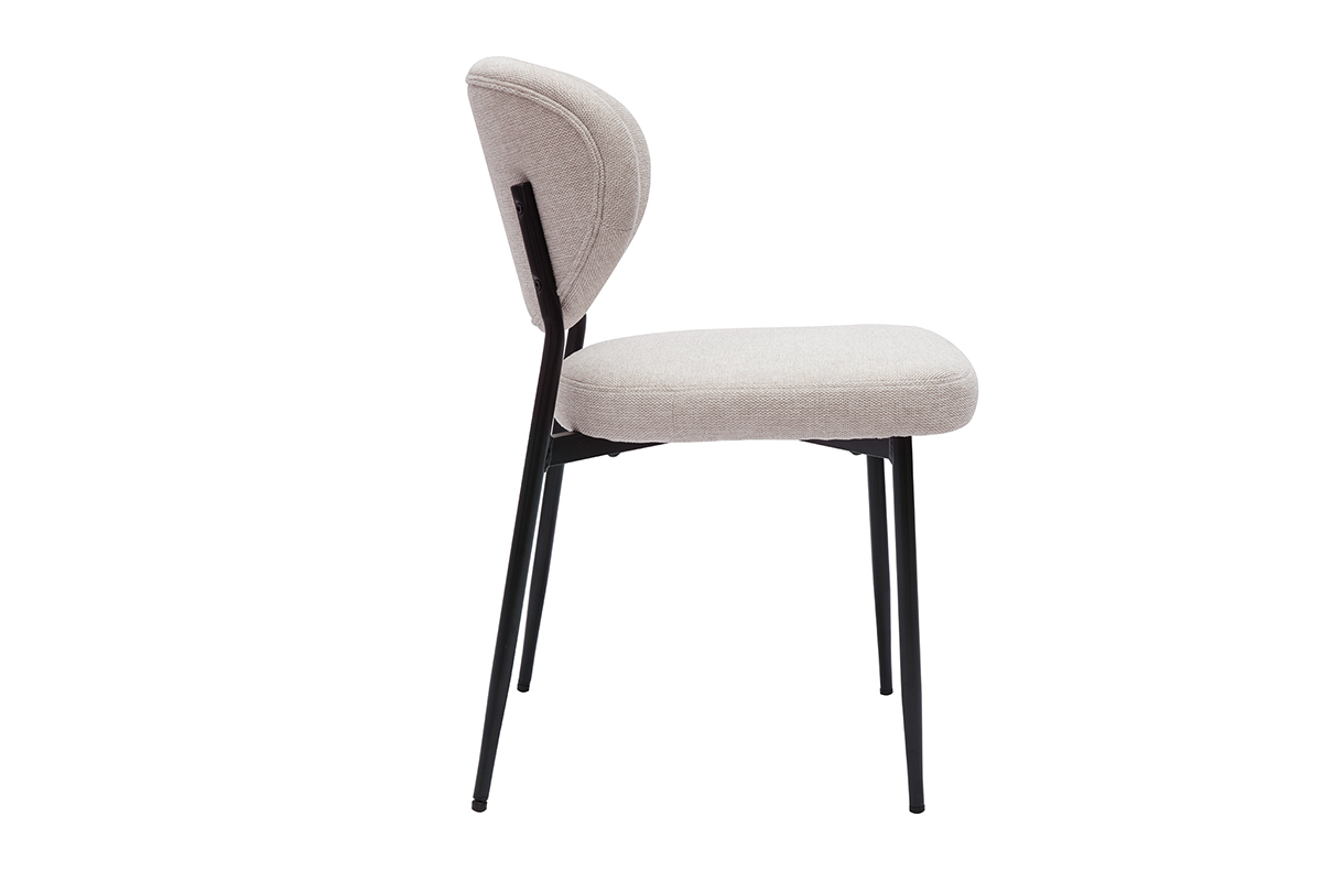 Sillas de tela efecto terciopelo texturizado beige y metal negro (juego de 2) BREKA