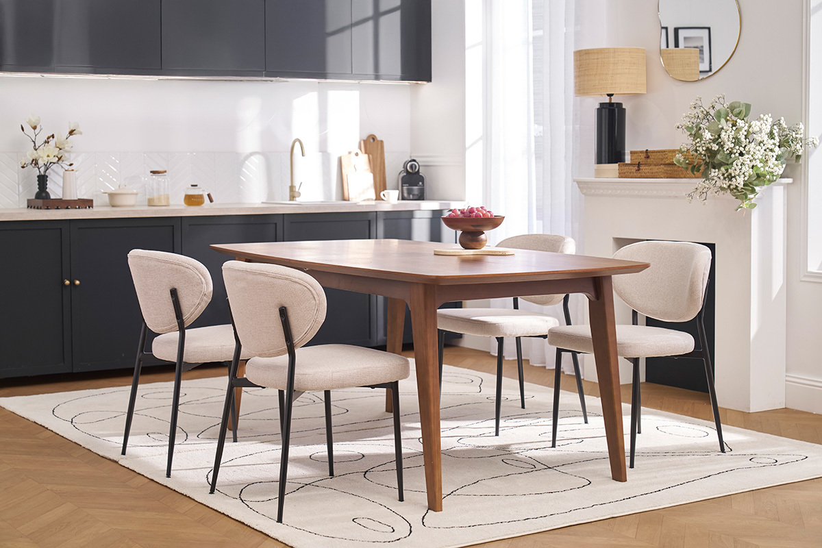 Sillas de tela efecto terciopelo texturizado beige y metal negro (juego de 2) BREKA