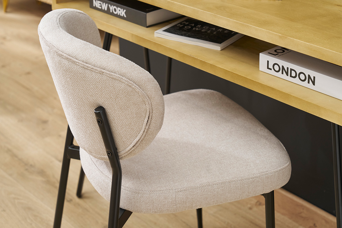 Sillas de tela efecto terciopelo texturizado beige y metal negro (juego de 2) BREKA