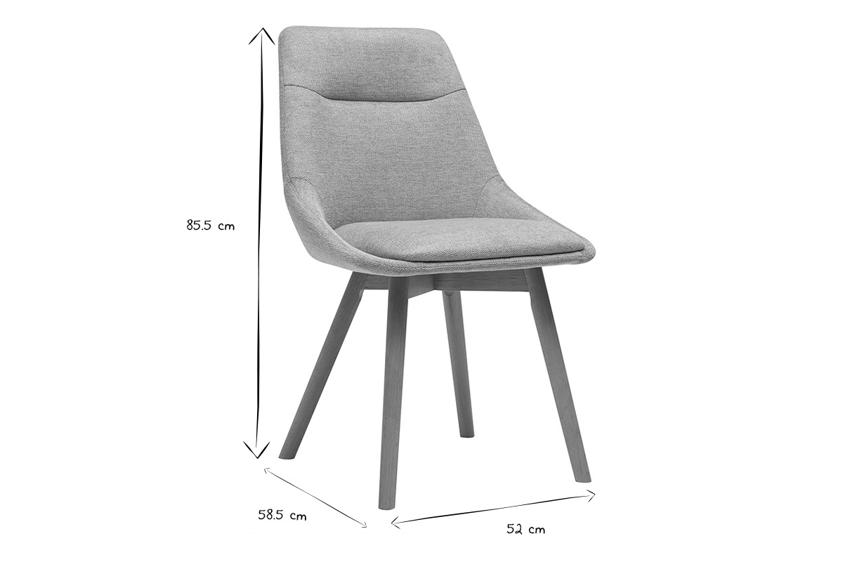Silla de tela vista de perfil con dimensiones 85,5x58,5x52 cm, en negro y blanco.