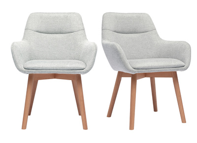 Sillas de tela efecto terciopelo texturizado gris claro y madera clara (lote de 2) ALESS