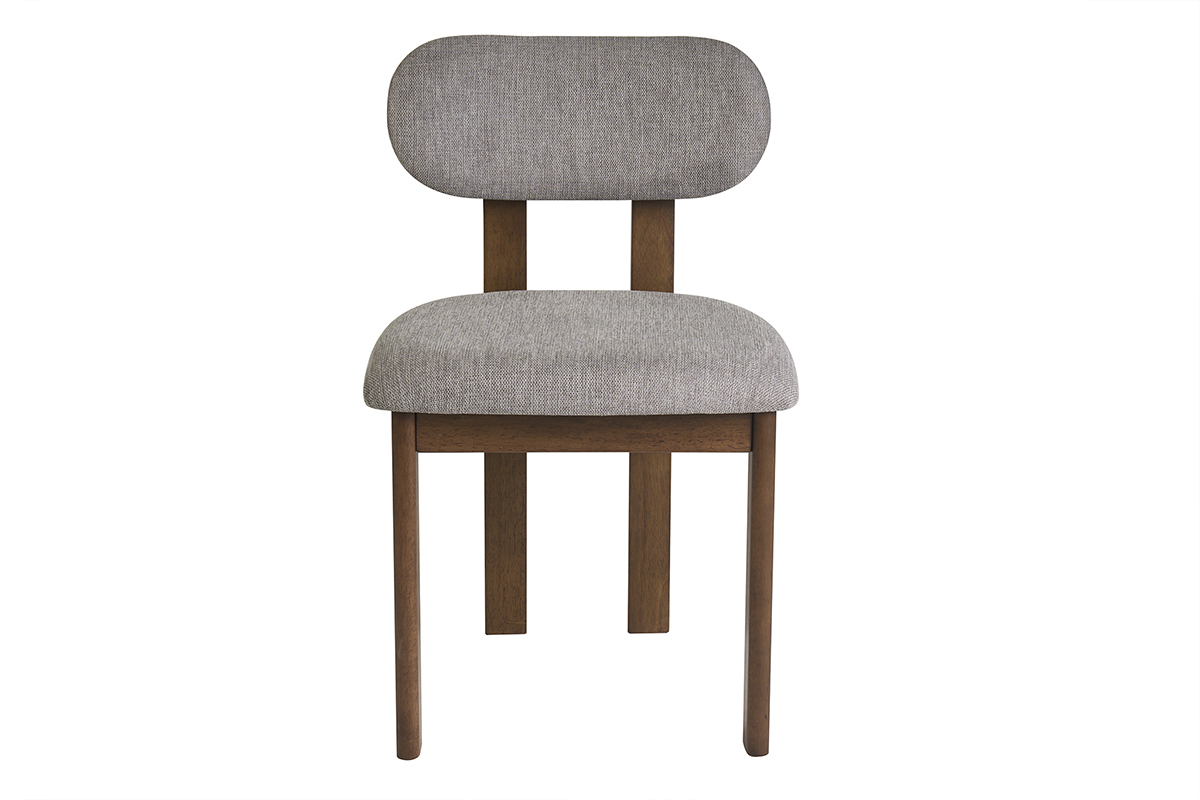 Silla NORMI en tejido gris y madera oscura nogal, vista frontal