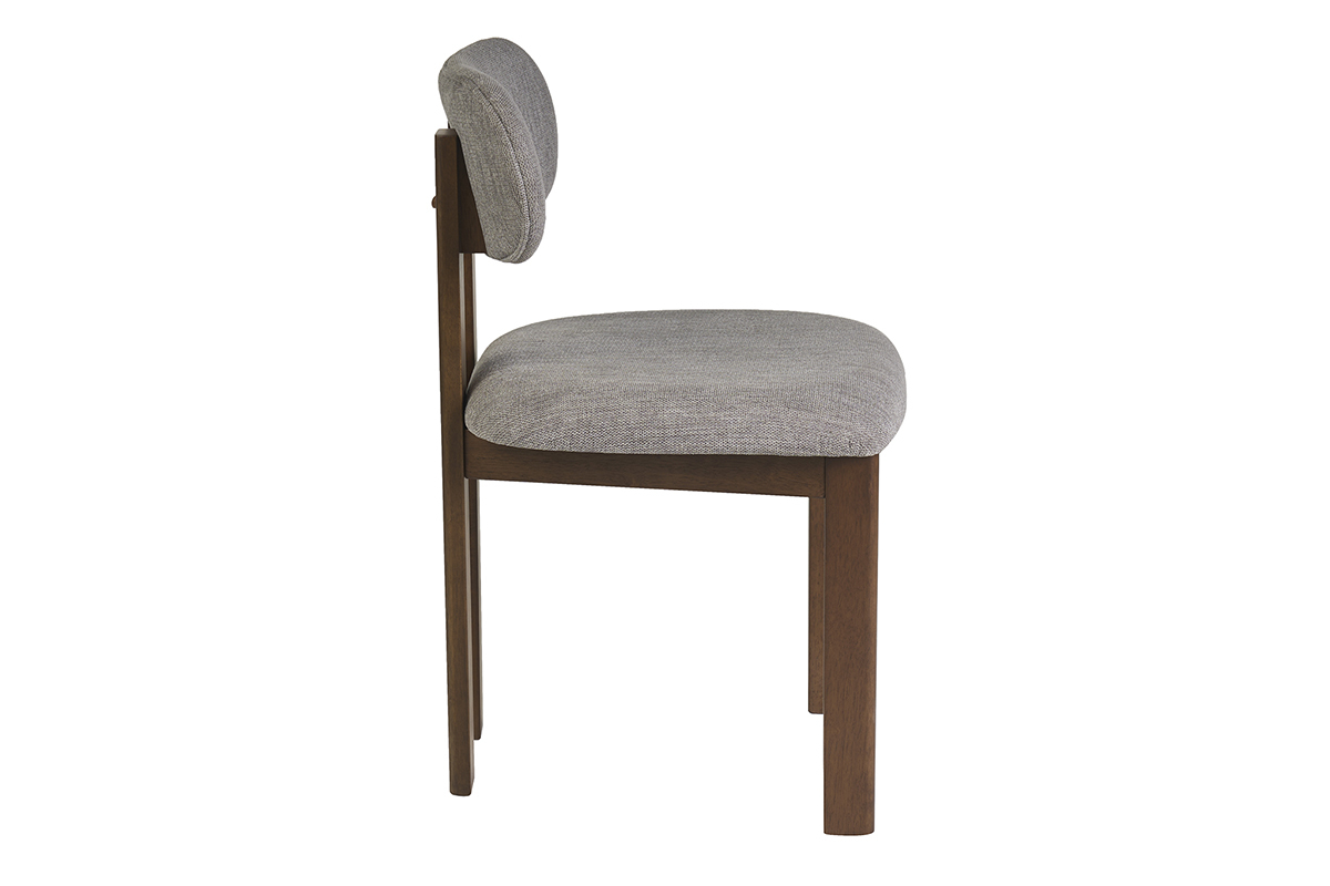 Sillas de tela efecto terciopelo texturizado gris y madera nogal oscura (lote de 2) NORMI